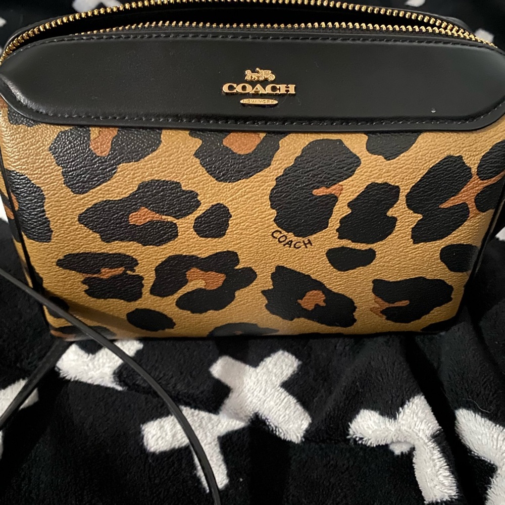 Coach Black and Tan Leopard Crossbody Bag